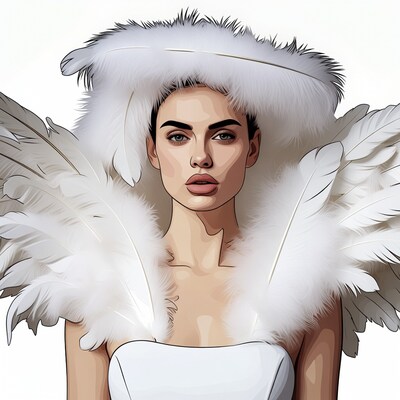 Woman in white feathered headdress