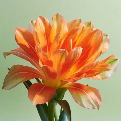 Orange Tulip on Green Background