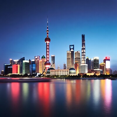 Shanghai skyline at night with Oriental Pearl Tower