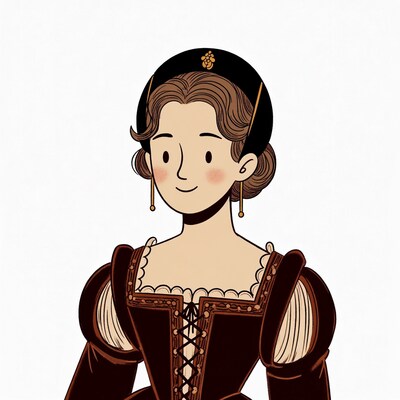 Smiling woman in Renaissance dress illustration