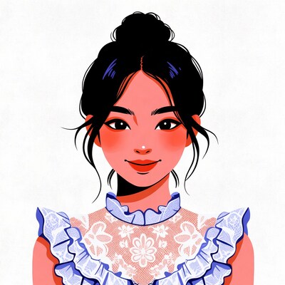 Asian woman in lace collar illustration