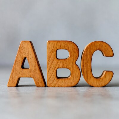 Wooden ABC letters on gray background