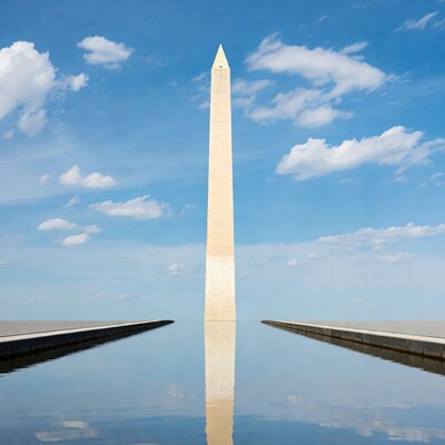 Washington Monument reflecting in pool