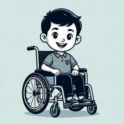 Cartoon boy in wheelchair smiling