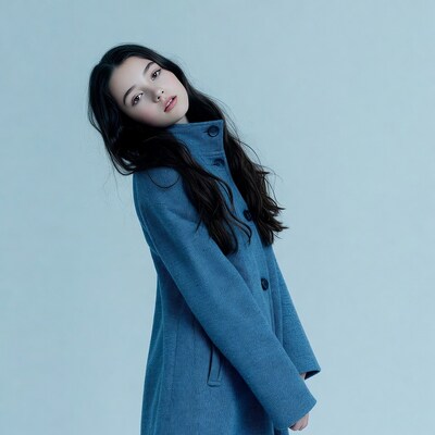 Asian woman in blue coat