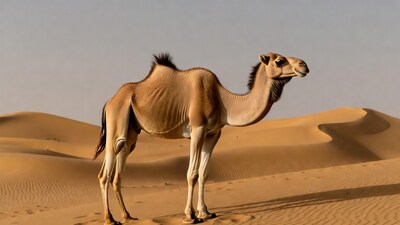 Dromedary camel in desert dunes