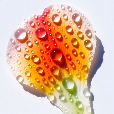 Colorful Tulip Petal with Water Droplets