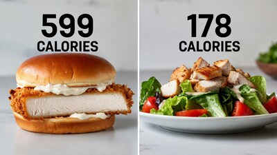 599 Calorie Chicken Burger vs 178 Calorie Salad