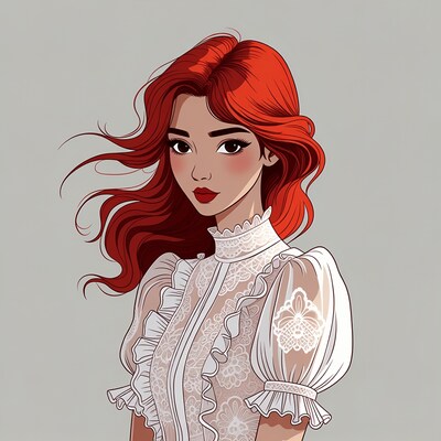 Woman with red hair in lace blouse