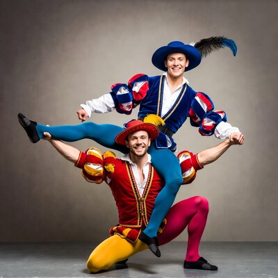Two men in Renaissance costumes posing
