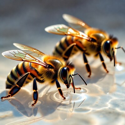 Two Honey Bees Drinking Water