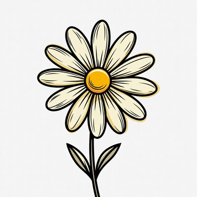 Cartoon Daisy Flower on Stem