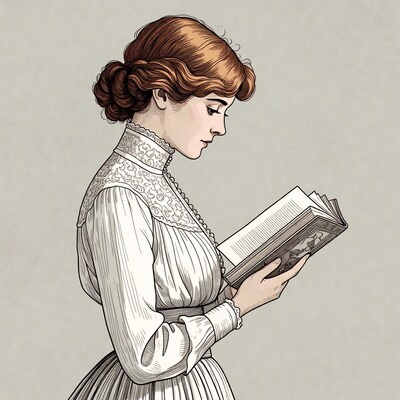 Victorian woman reading book