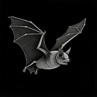 Flying bat illustration on black