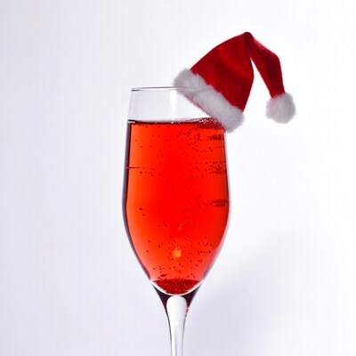 Champagne glass with Santa hat