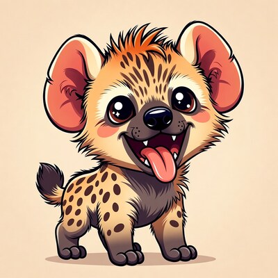 Cute cartoon baby hyena laughing