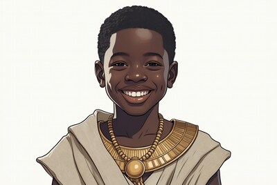 Smiling African boy in Egyptian necklace