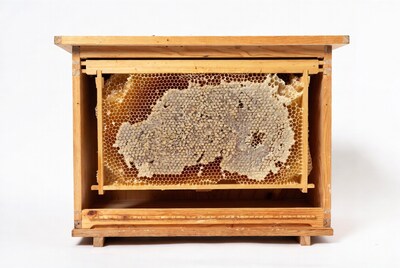 Wooden beehive frame with honeycomb