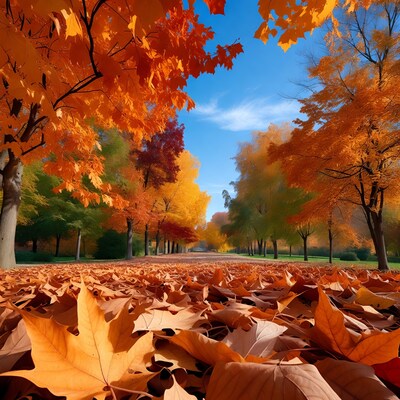 Autumn Path Lined with Orange Trees