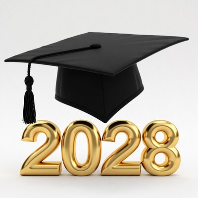 Graduation Cap over 2028 Golden Numbers