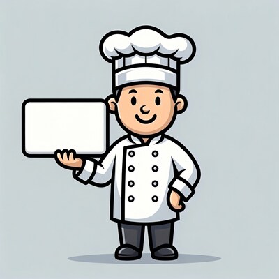 Cartoon chef holding blank sign