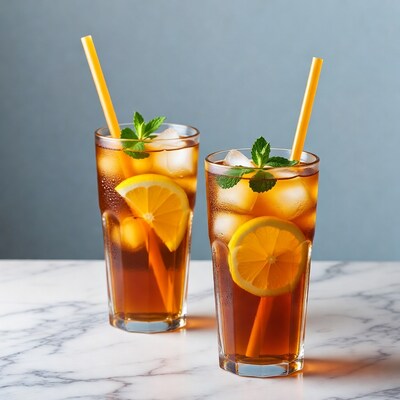 Two Iced Tea Glasses with Lemon Mint