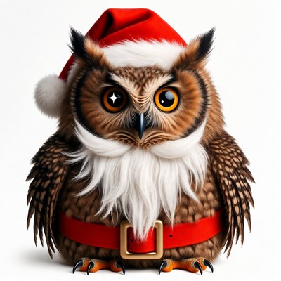 Owl Wearing Santa Hat