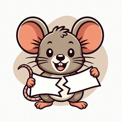 Cute cartoon mouse holding blank sign