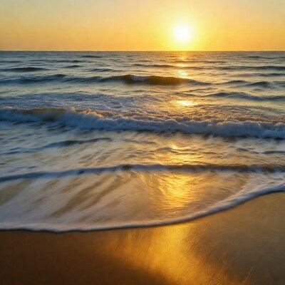 Sunset over ocean waves beach