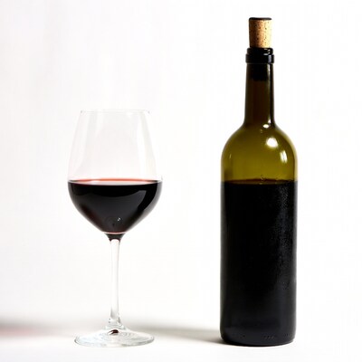 Red wine glass and bottle
