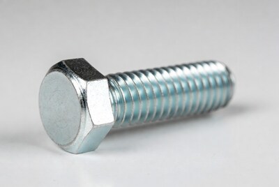 Silver hex bolt on white background