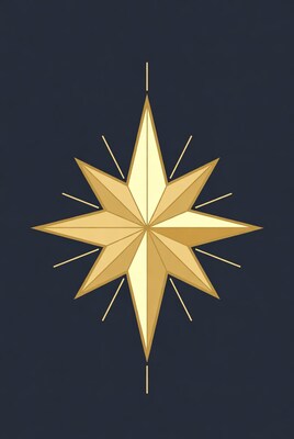 Golden Star on Dark Blue Background