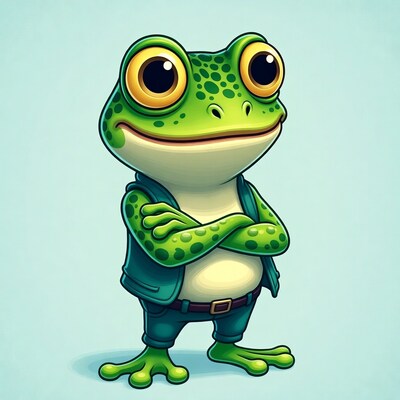 Cartoon frog with arms crossed