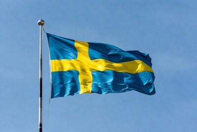 Swedish flag waving on pole