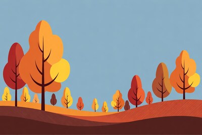 Autumn Trees on Hillside Illustration