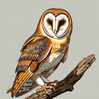 Barn Owl Perched on Branch