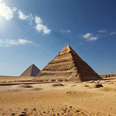 Great Pyramids of Giza in Desert