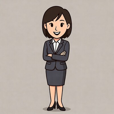 Asian woman in suit with arms crossed