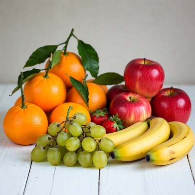 Fresh Oranges Apples Bananas Grapes Strawberries