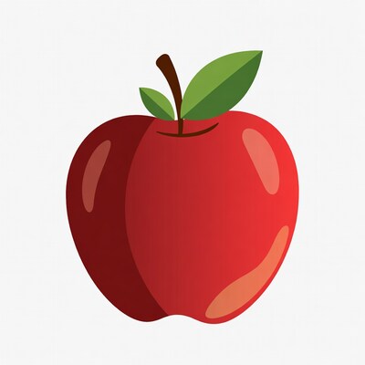 Red apple with green leaf