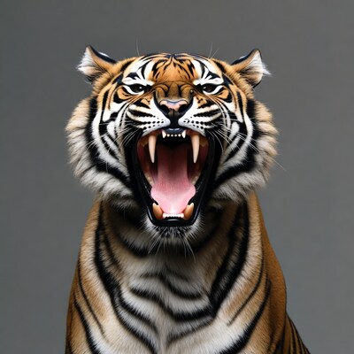 Roaring tiger with open mouth