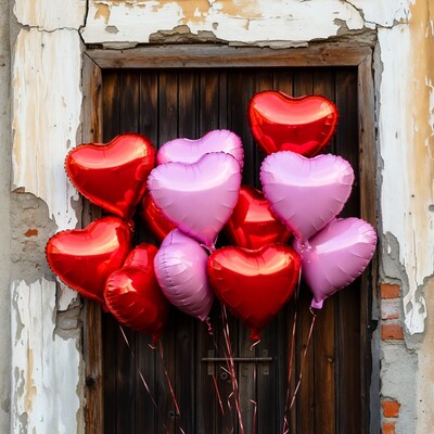Heart Balloons at Old Wooden Door