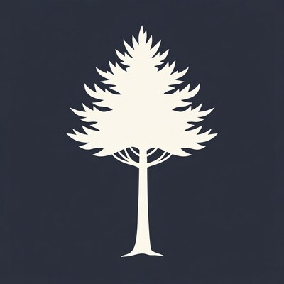 White fir tree silhouette on navy background