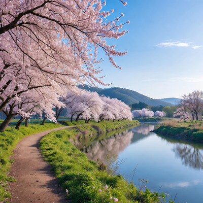 Cherry Blossom Path Along River