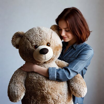 Woman hugging teddy bear