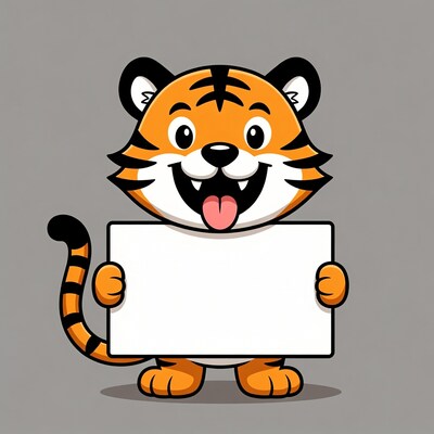 Cartoon tiger holding blank sign