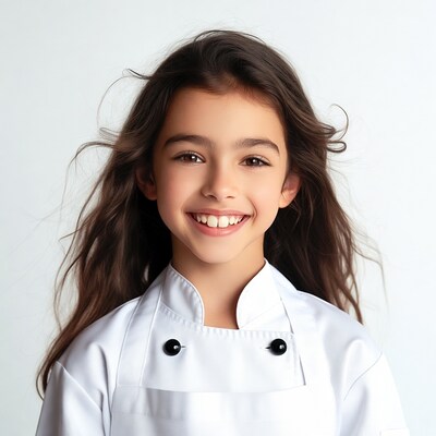 Smiling girl in white chef uniform