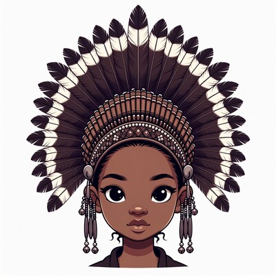 African girl in feather headdress illustration