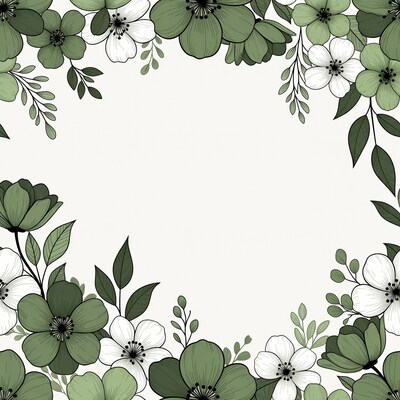 Green White Flower Border Illustration