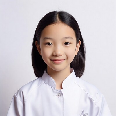 Asian girl in white school uniform